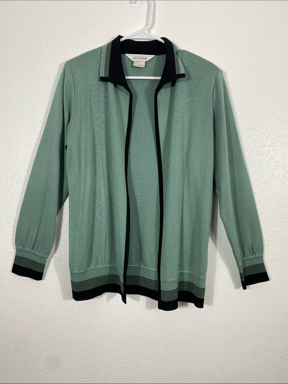 Misook Sage Green Open-Front Jacket with Black Trim 100% Acrylic Size S - Picture 3 of 16